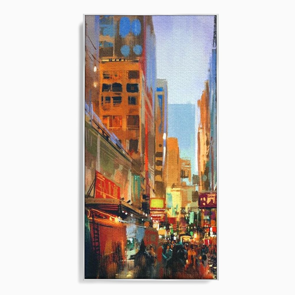 Tablou canvas cu pictura urbana cu strada din new york, in rama de aluminiu argintiu